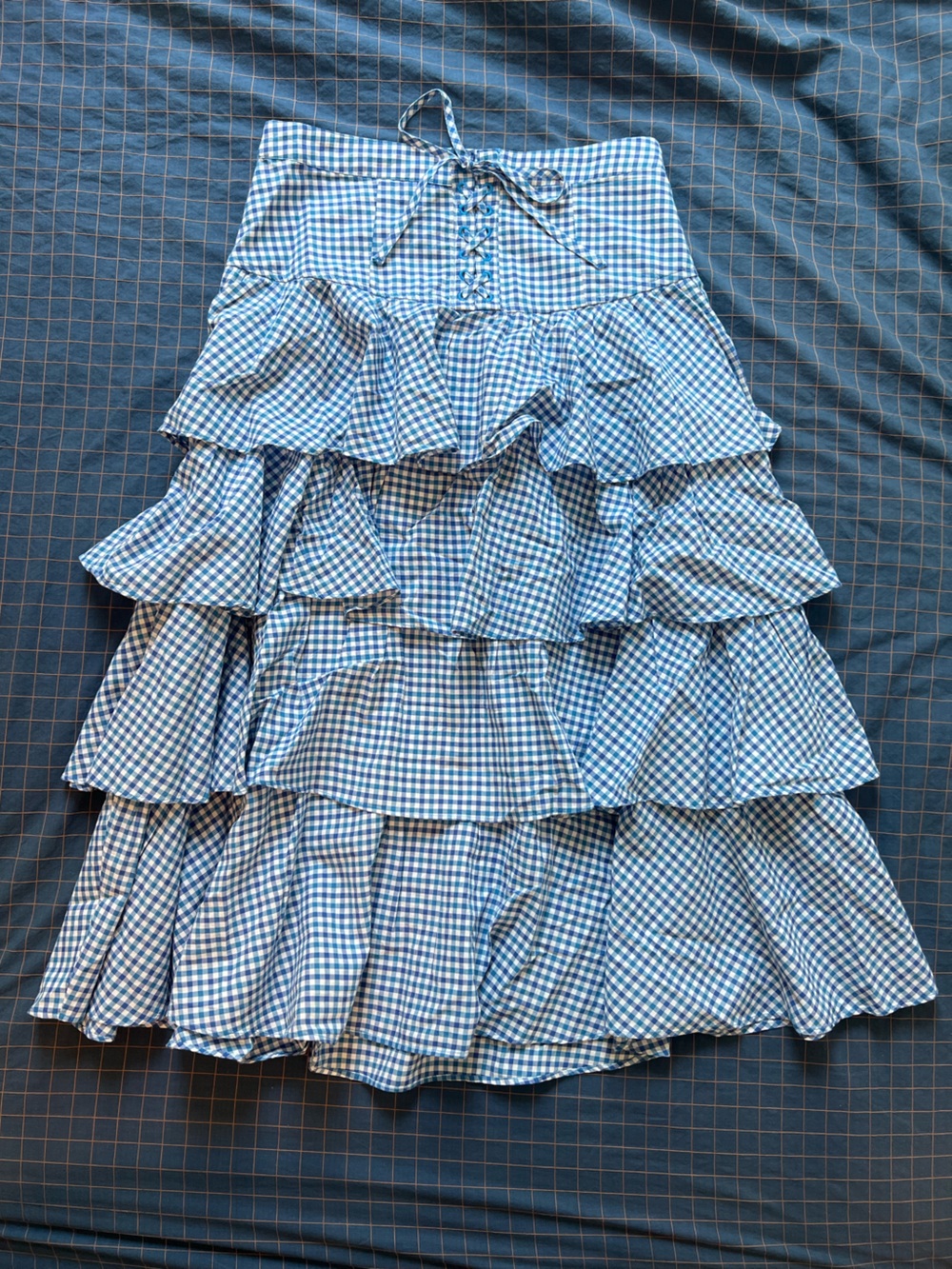 Urban outfitters Blue Gingham Tiered Ruffle Skirt - size s - Picture 4 of 9